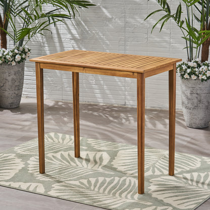 Outdoor Minimalist Acacia Wood Rectangle Bar Table - Teak Finish