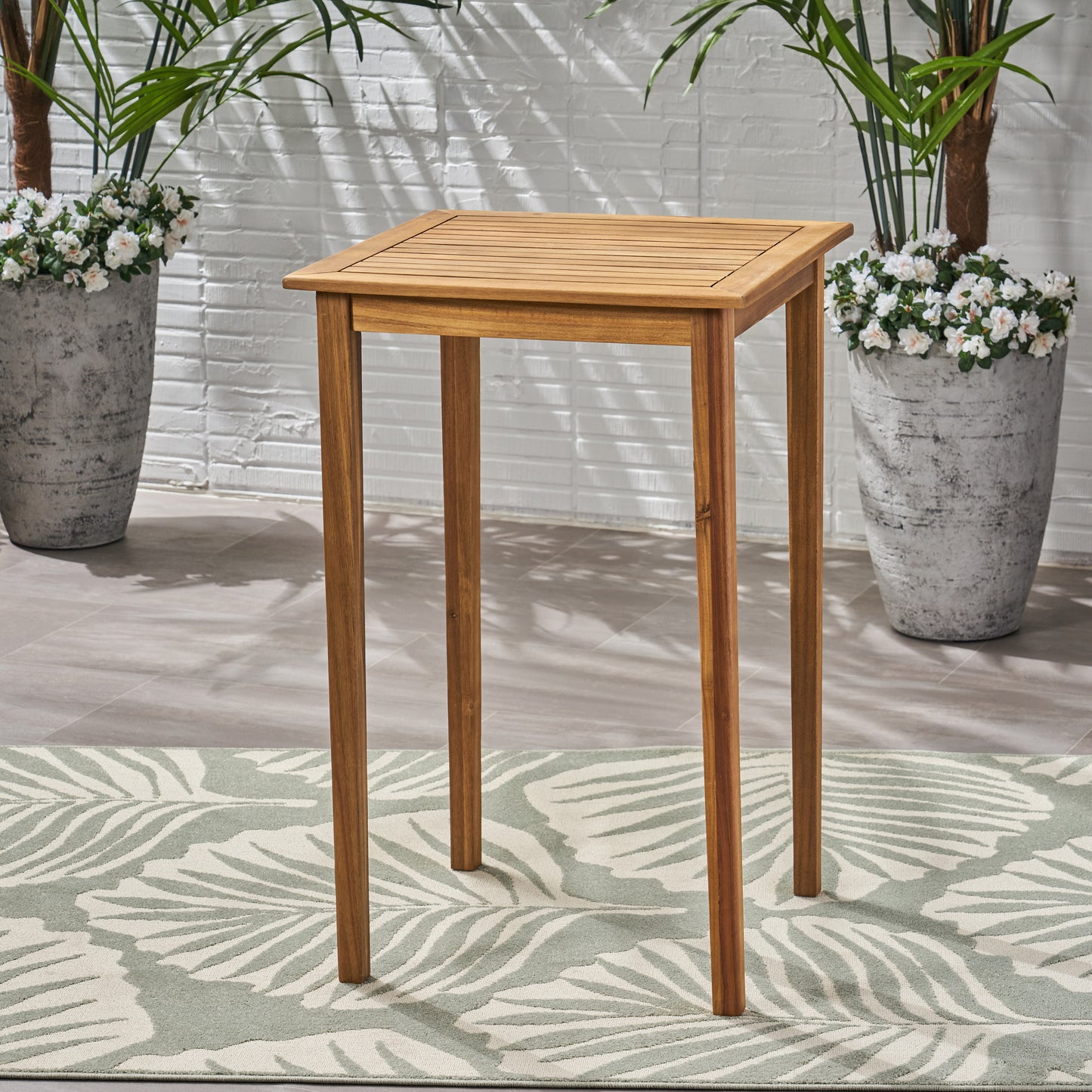 Outdoor Minimalist Acacia Wood Square Bar Table - Teak Finish