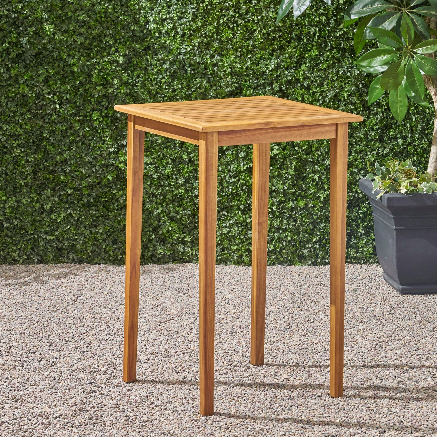 Outdoor Minimalist Acacia Wood Square Bar Table - Teak Finish