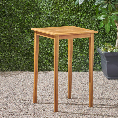 Outdoor Minimalist Acacia Wood Square Bar Table - Teak Finish