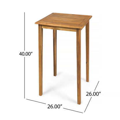 Outdoor Minimalist Acacia Wood Square Bar Table - Teak Finish