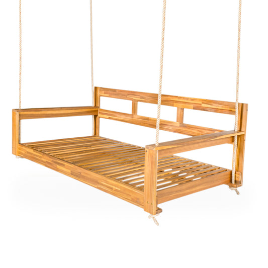 TOPMAX Patio Wooden Twin Size Porch Swing Daybed Frame, Garden Swing Bench Chair with 4 Hanging Ropes for Backyard,Outdoor,Natural