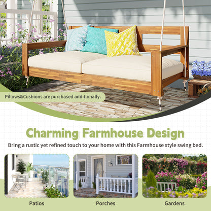 TOPMAX Patio Wooden Twin Size Porch Swing Daybed Frame, Garden Swing Bench Chair with 4 Hanging Ropes for Backyard,Outdoor,Natural