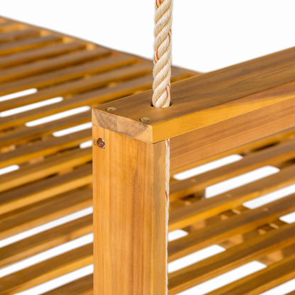 TOPMAX Patio Wooden Twin Size Porch Swing Daybed Frame, Garden Swing Bench Chair with 4 Hanging Ropes for Backyard,Outdoor,Natural