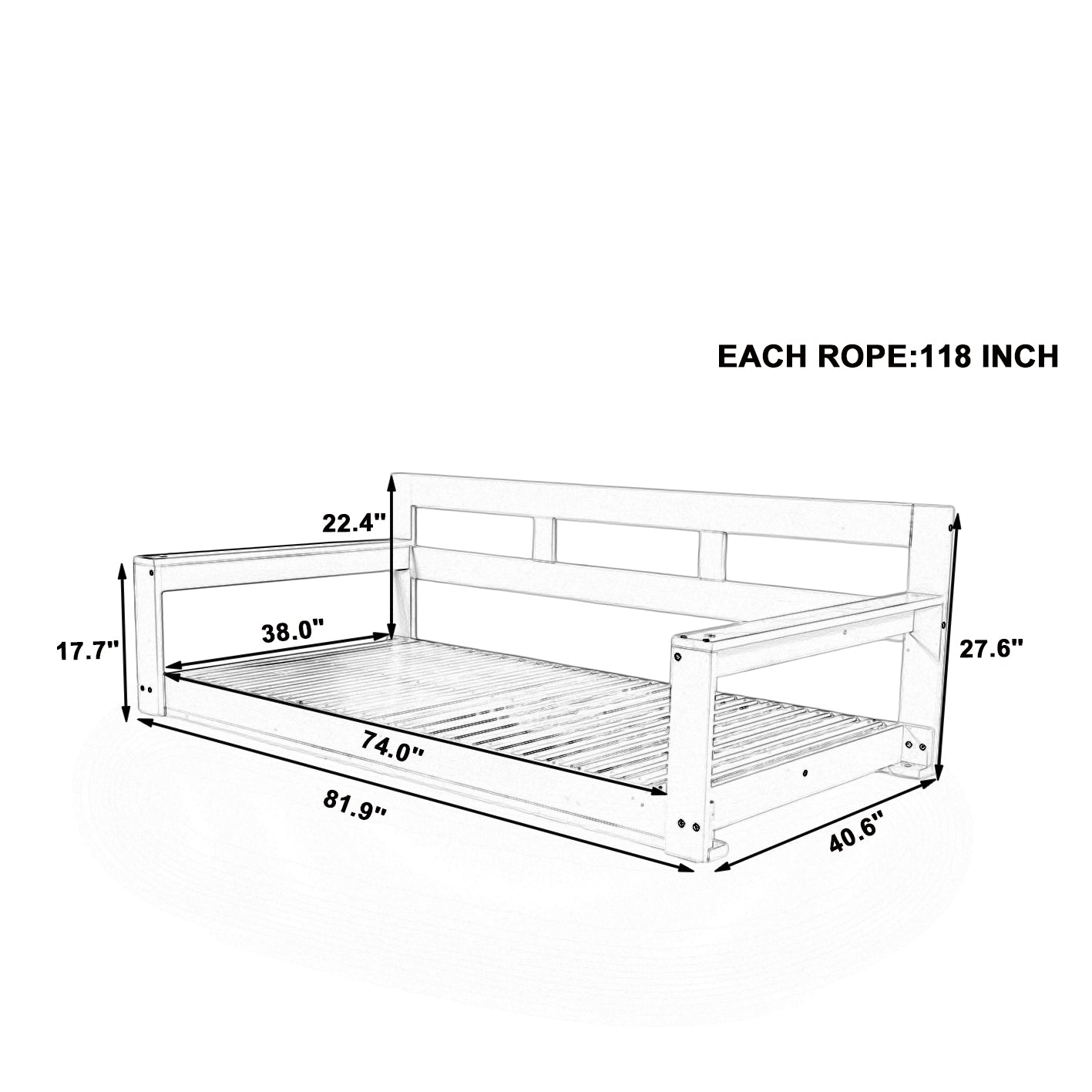TOPMAX Patio Wooden Twin Size Porch Swing Daybed Frame, Garden Swing Bench Chair with 4 Hanging Ropes for Backyard,Outdoor,Natural