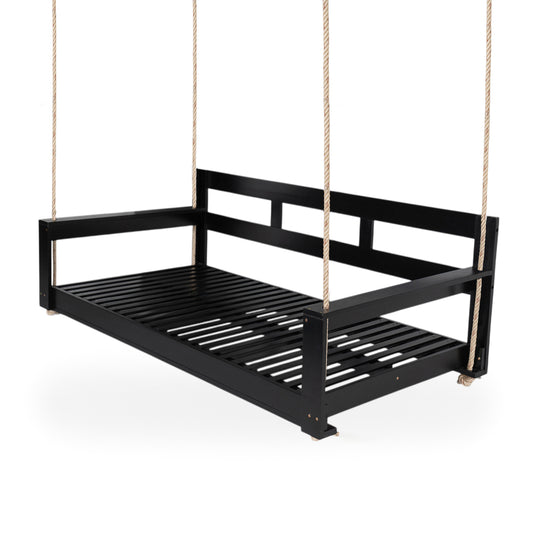 TOPMAX Patio Wooden Twin Size Porch Swing Daybed Frame, Garden Swing Bench Chair with 4 Hanging Ropes for Backyard,Outdoor,Black