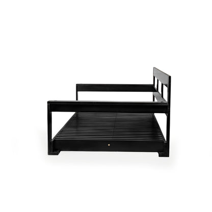 TOPMAX Patio Wooden Twin Size Porch Swing Daybed Frame, Garden Swing Bench Chair with 4 Hanging Ropes for Backyard,Outdoor,Black