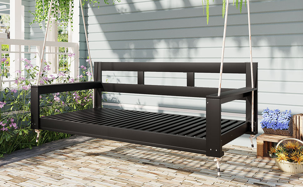 TOPMAX Patio Wooden Twin Size Porch Swing Daybed Frame, Garden Swing Bench Chair with 4 Hanging Ropes for Backyard,Outdoor,Black