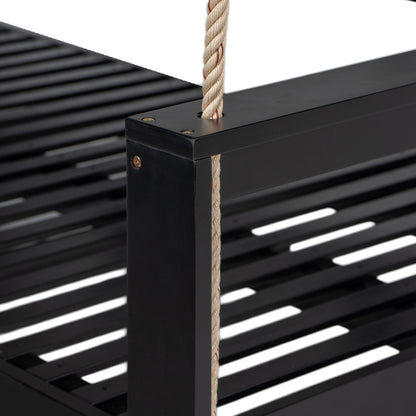 TOPMAX Patio Wooden Twin Size Porch Swing Daybed Frame, Garden Swing Bench Chair with 4 Hanging Ropes for Backyard,Outdoor,Black