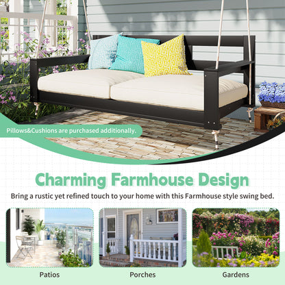 TOPMAX Patio Wooden Twin Size Porch Swing Daybed Frame, Garden Swing Bench Chair with 4 Hanging Ropes for Backyard,Outdoor,Black