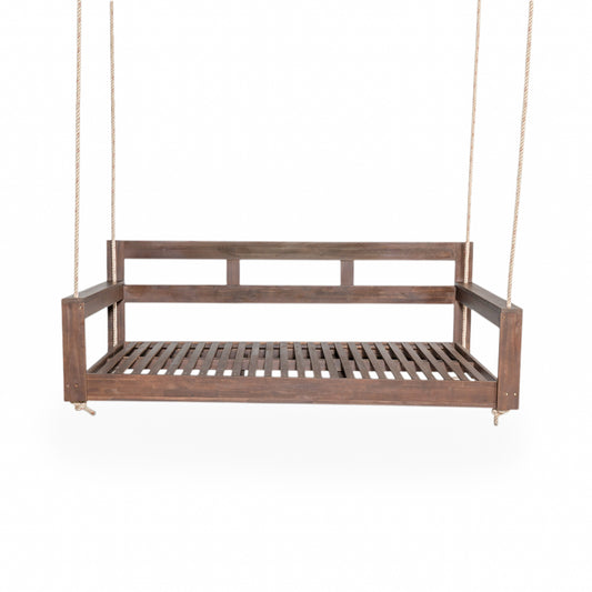 TOPMAX Patio Wooden Twin Size Porch Swing Daybed Frame, Garden Swing Bench Chair with 4 Hanging Ropes for Backyard,Outdoor,Brown