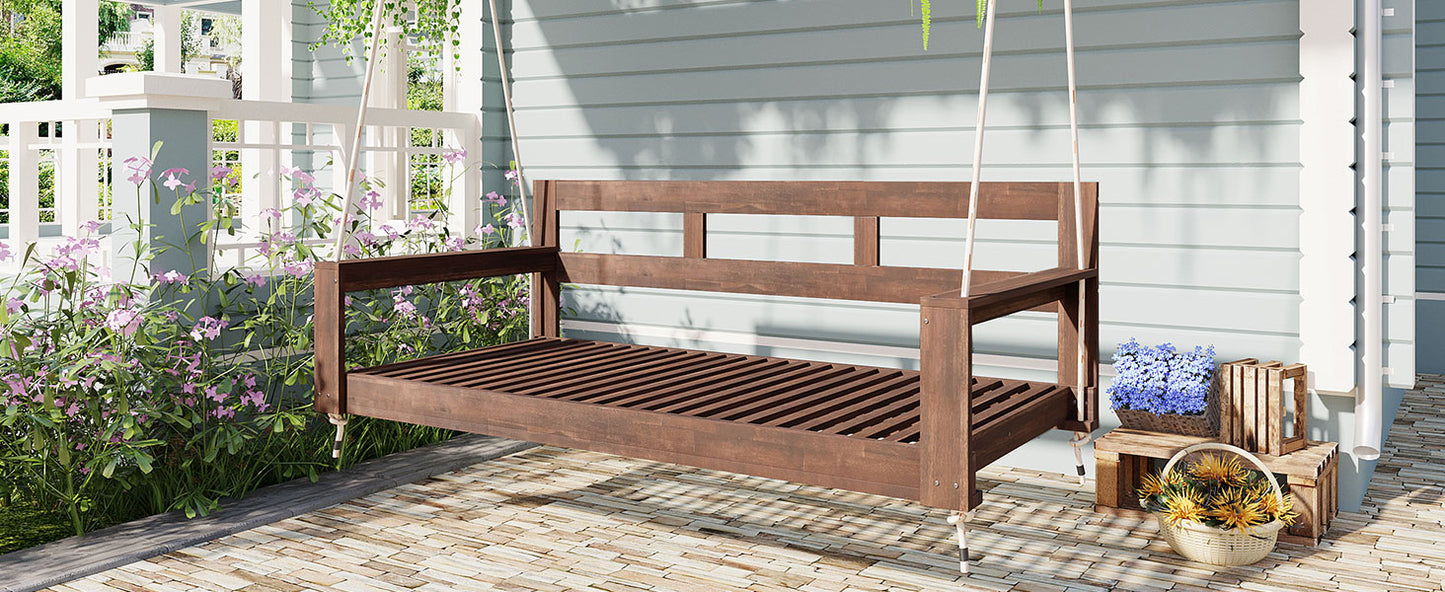 TOPMAX Patio Wooden Twin Size Porch Swing Daybed Frame, Garden Swing Bench Chair with 4 Hanging Ropes for Backyard,Outdoor,Brown