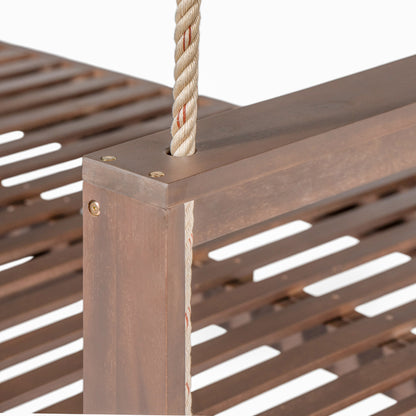 TOPMAX Patio Wooden Twin Size Porch Swing Daybed Frame, Garden Swing Bench Chair with 4 Hanging Ropes for Backyard,Outdoor,Brown