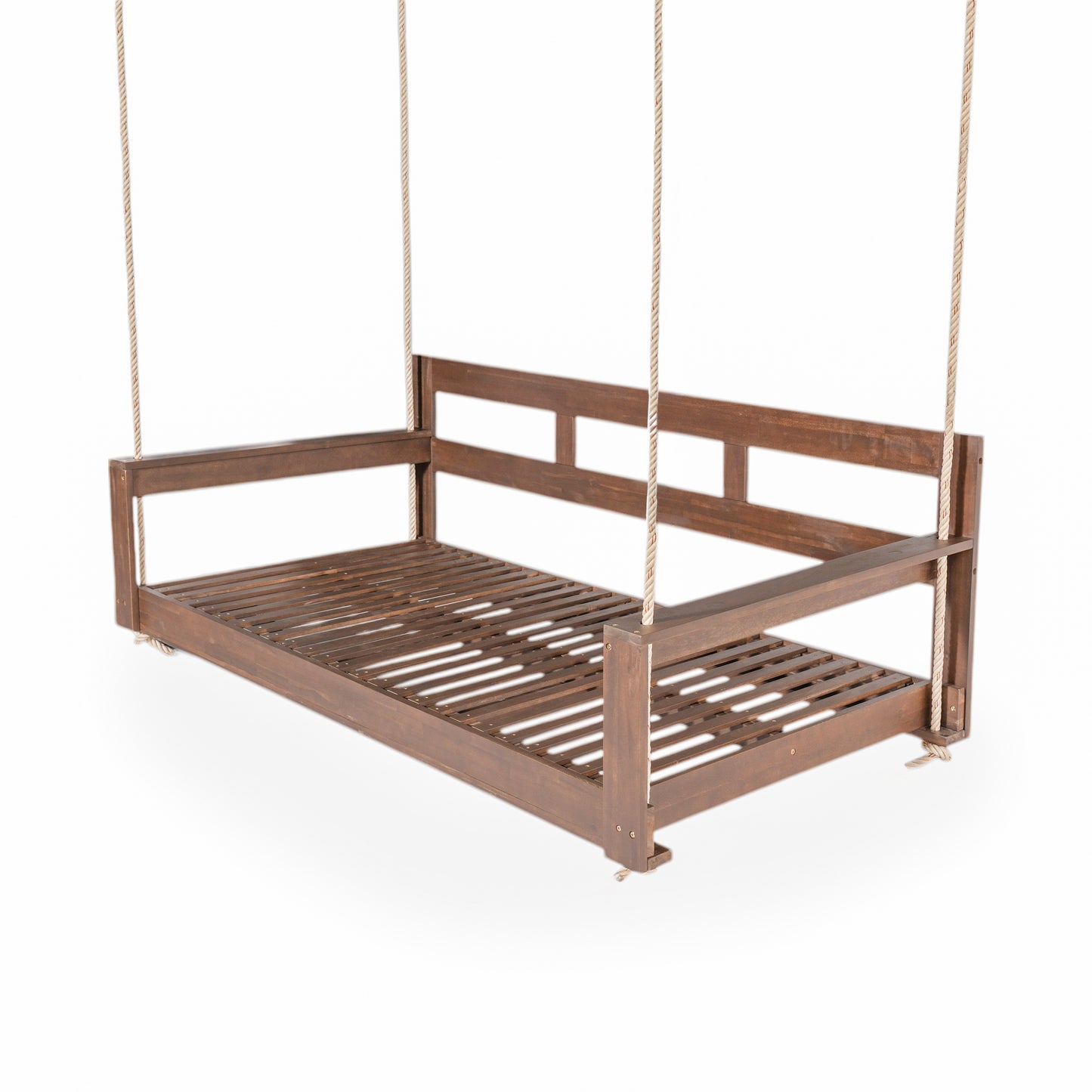 TOPMAX Patio Wooden Twin Size Porch Swing Daybed Frame, Garden Swing Bench Chair with 4 Hanging Ropes for Backyard,Outdoor,Brown