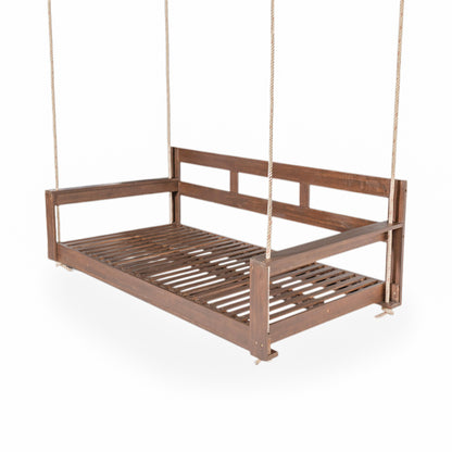 TOPMAX Patio Wooden Twin Size Porch Swing Daybed Frame, Garden Swing Bench Chair with 4 Hanging Ropes for Backyard,Outdoor,Brown