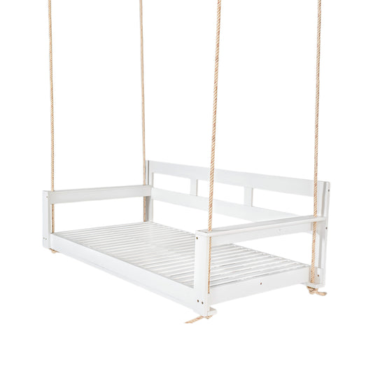 TOPMAX Patio Wooden Twin Size Porch Swing Daybed Frame, Garden Swing Bench Chair with 4 Hanging Ropes for Backyard,Outdoor,White