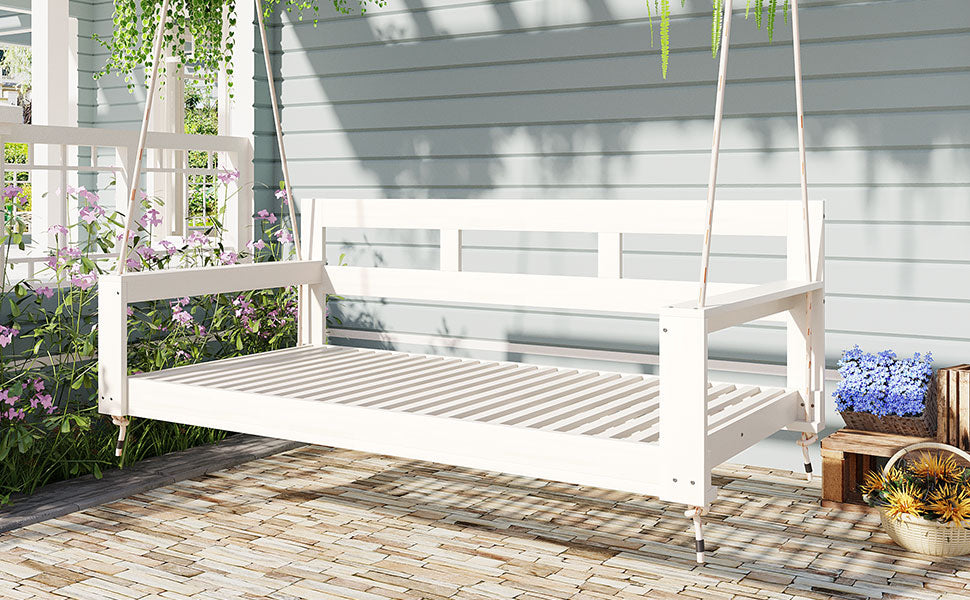 TOPMAX Patio Wooden Twin Size Porch Swing Daybed Frame, Garden Swing Bench Chair with 4 Hanging Ropes for Backyard,Outdoor,White