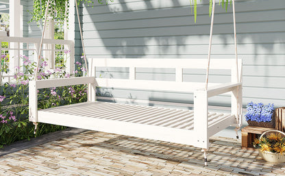 TOPMAX Patio Wooden Twin Size Porch Swing Daybed Frame, Garden Swing Bench Chair with 4 Hanging Ropes for Backyard,Outdoor,White