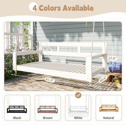 TOPMAX Patio Wooden Twin Size Porch Swing Daybed Frame, Garden Swing Bench Chair with 4 Hanging Ropes for Backyard,Outdoor,White