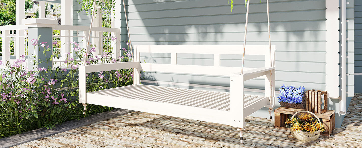 TOPMAX Patio Wooden Twin Size Porch Swing Daybed Frame, Garden Swing Bench Chair with 4 Hanging Ropes for Backyard,Outdoor,White