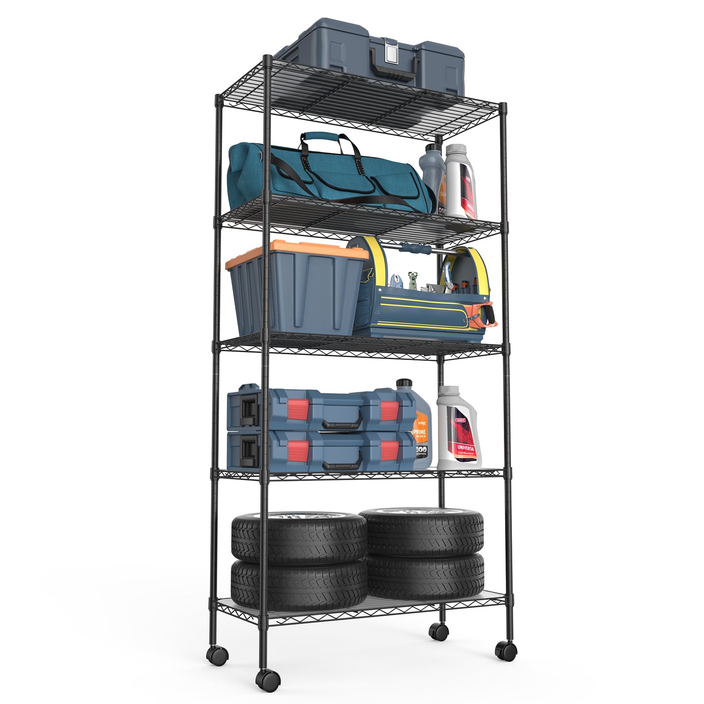 5 Tier Shelf Wire Shelving Unit, NSF Heavy Duty Wire Shelf Metal Large Storage Shelves Height Adjustable Utility for Garage Kitchen Office Commercial Shelving Steel Layer Shelf - Black