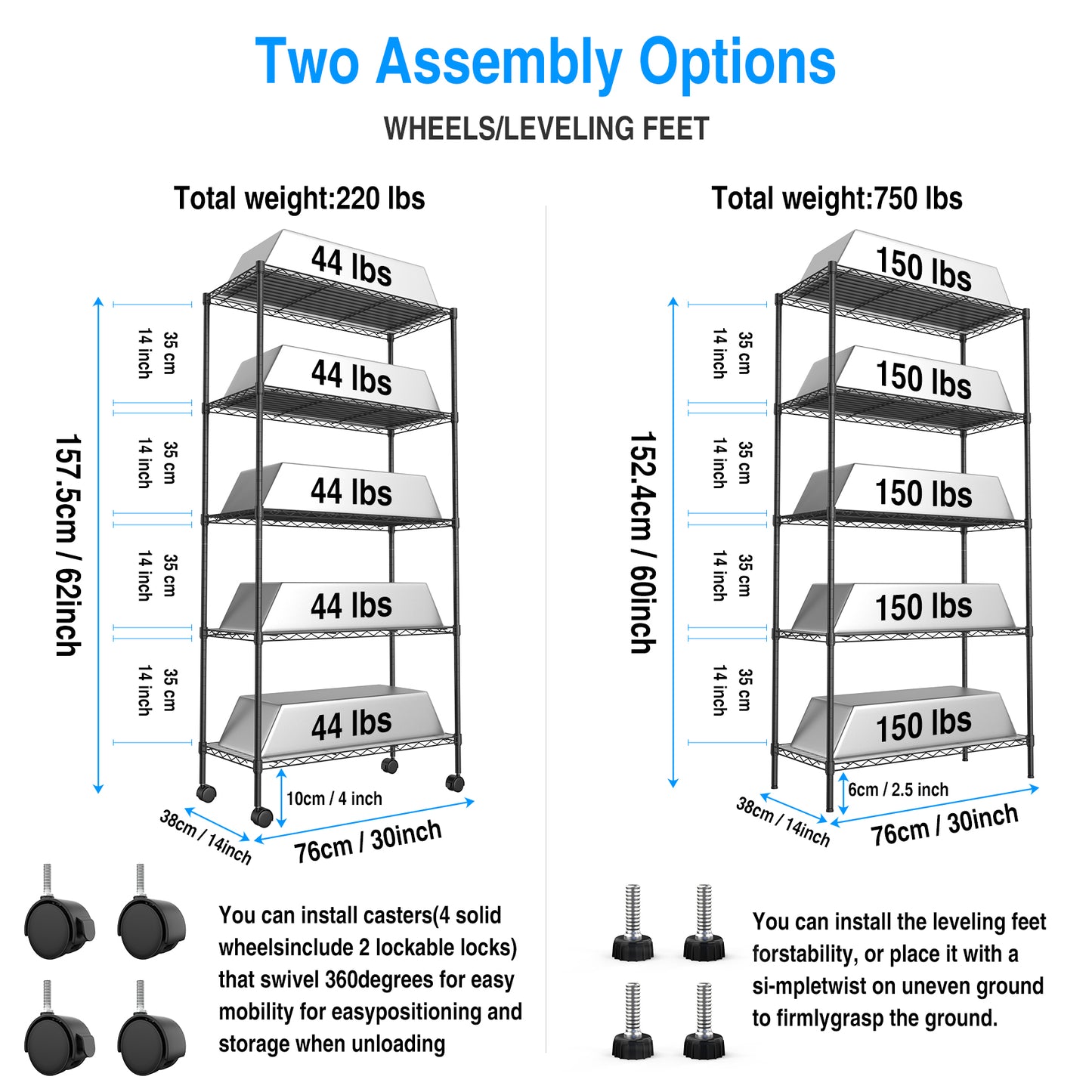 5 Tier Shelf Wire Shelving Unit, NSF Heavy Duty Wire Shelf Metal Large Storage Shelves Height Adjustable Utility for Garage Kitchen Office Commercial Shelving Steel Layer Shelf - Black