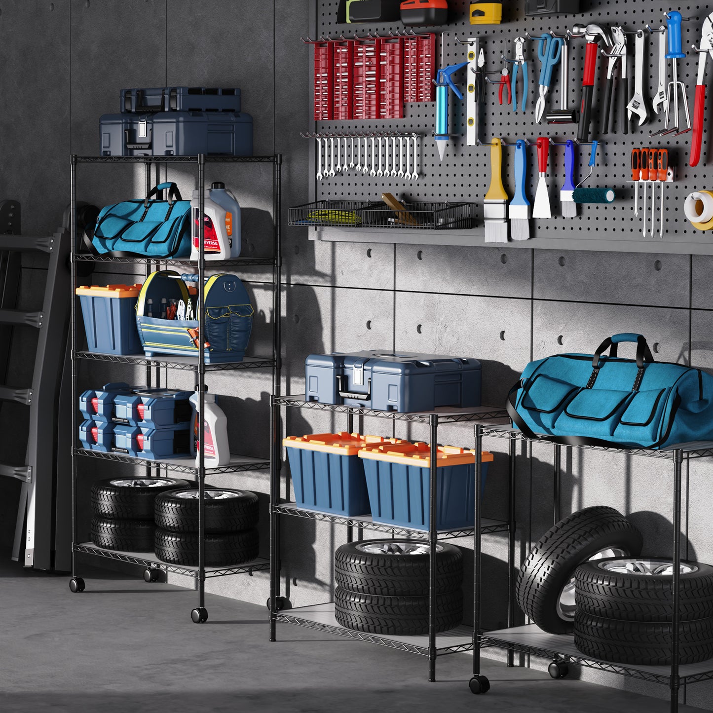 5 Tier Shelf Wire Shelving Unit, NSF Heavy Duty Wire Shelf Metal Large Storage Shelves Height Adjustable Utility for Garage Kitchen Office Commercial Shelving Steel Layer Shelf - Black