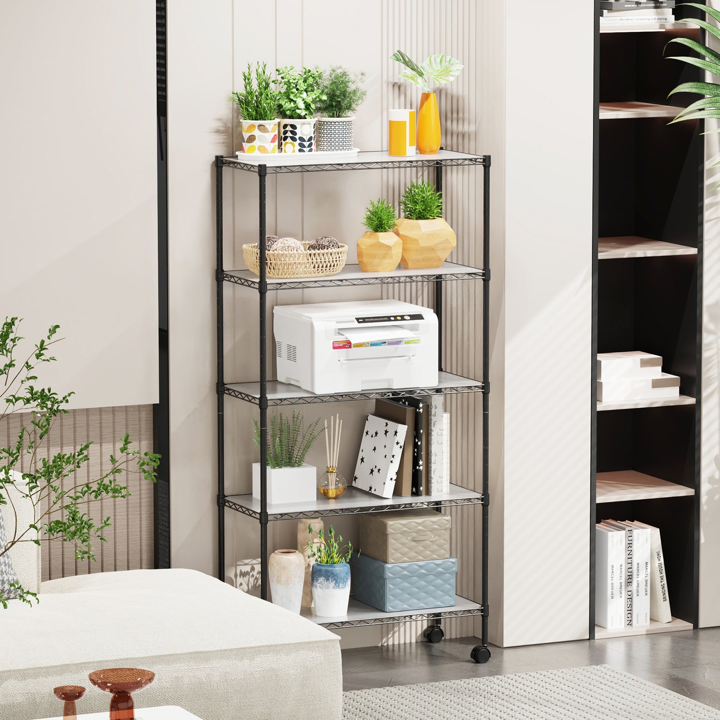 5 Tier Shelf Wire Shelving Unit, NSF Heavy Duty Wire Shelf Metal Large Storage Shelves Height Adjustable Utility for Garage Kitchen Office Commercial Shelving Steel Layer Shelf - Black