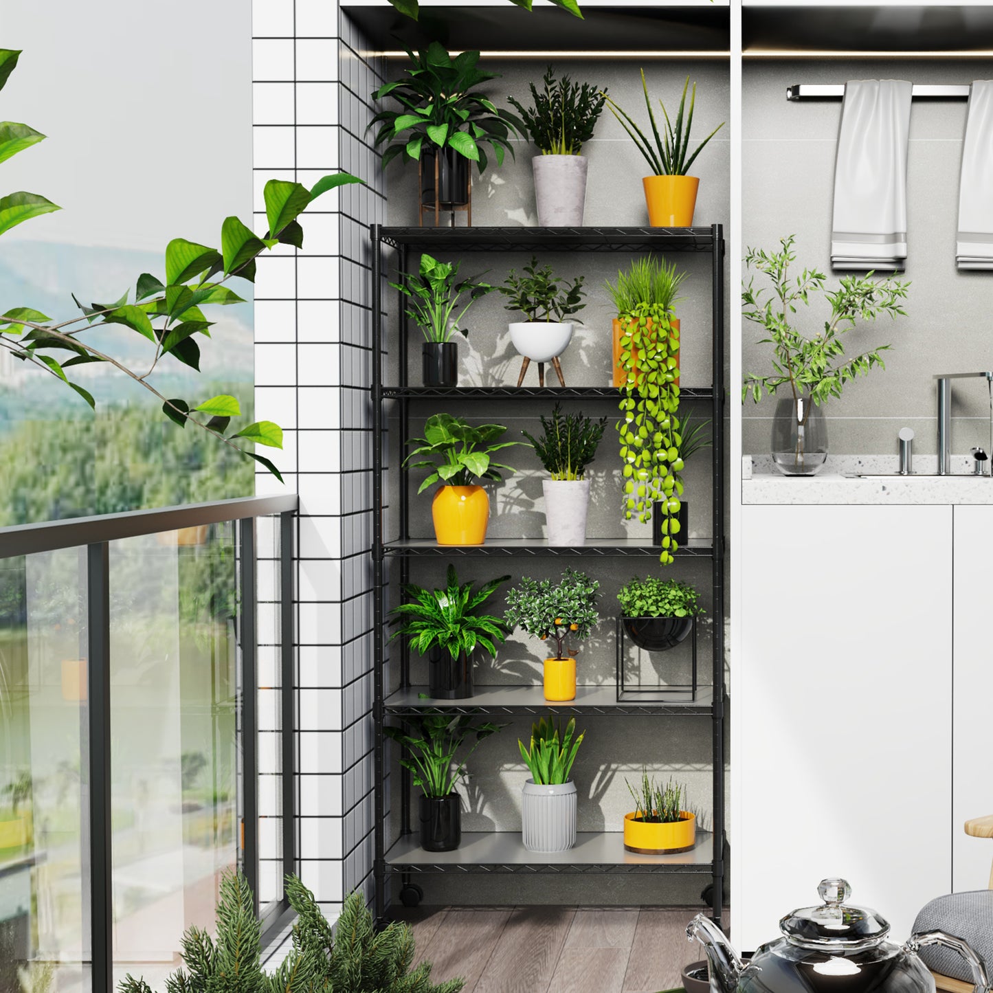5 Tier Shelf Wire Shelving Unit, NSF Heavy Duty Wire Shelf Metal Large Storage Shelves Height Adjustable Utility for Garage Kitchen Office Commercial Shelving Steel Layer Shelf - Black