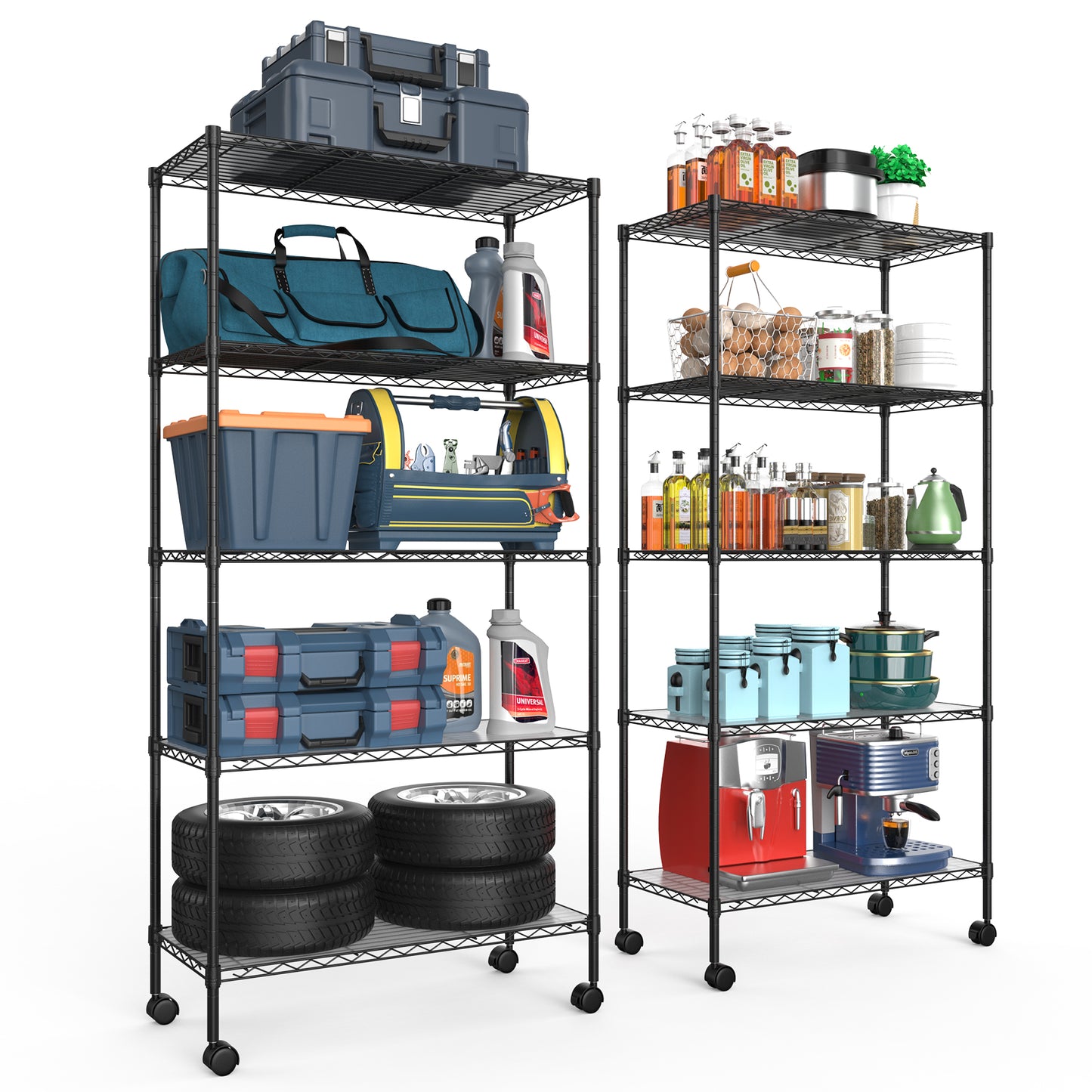 5 Tier Shelf Wire Shelving Unit, NSF Heavy Duty Wire Shelf Metal Large Storage Shelves Height Adjustable Utility for Garage Kitchen Office Commercial Shelving Steel Layer Shelf - Black
