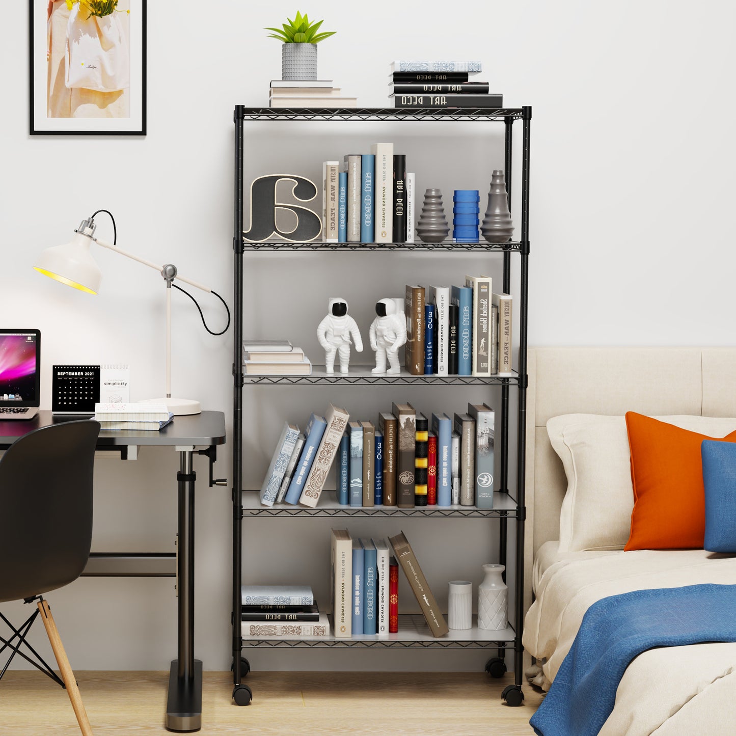5 Tier Shelf Wire Shelving Unit, NSF Heavy Duty Wire Shelf Metal Large Storage Shelves Height Adjustable Utility for Garage Kitchen Office Commercial Shelving Steel Layer Shelf - Black