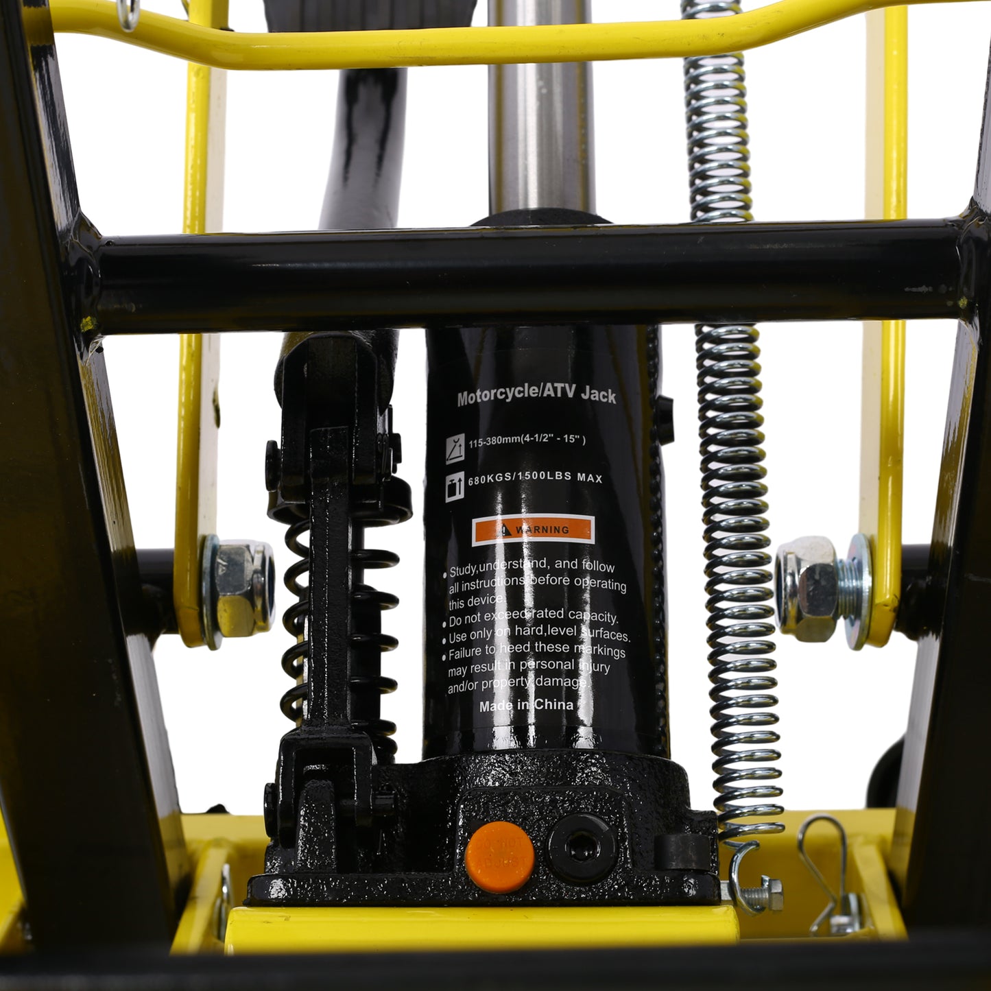 Hydraulic Motorcycle Lift Jack, 1500 LBS Capacity ATV Scissor Lift Jack, Portable Motorcycle Lift Table with 4 Wheels, Hydraulic Foot-Operated Hoist Stand with tie down yellow
