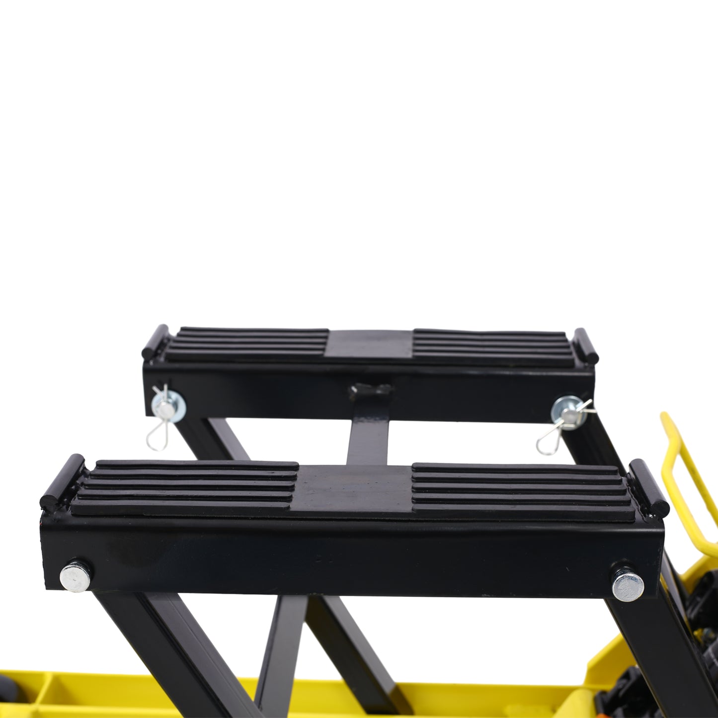 Hydraulic Motorcycle Lift Jack, 1500 LBS Capacity ATV Scissor Lift Jack, Portable Motorcycle Lift Table with 4 Wheels, Hydraulic Foot-Operated Hoist Stand with tie down yellow