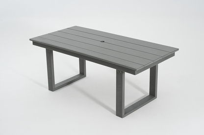 5-Piece Gray Outdoor Dining Set – All-Weather 69" Rectangular Patio Table with Umbrella Hole & 4 Armless Chairs for Backyard/Poolside