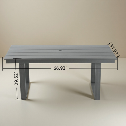 5-Piece Gray Outdoor Dining Set – All-Weather 69" Rectangular Patio Table with Umbrella Hole & 4 Armless Chairs for Backyard/Poolside