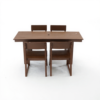 5-Piece Brown Outdoor Dining Set – Weather-Resistant Patio Table with Umbrella Hole & 4 Chairs for Backyard/Poolside