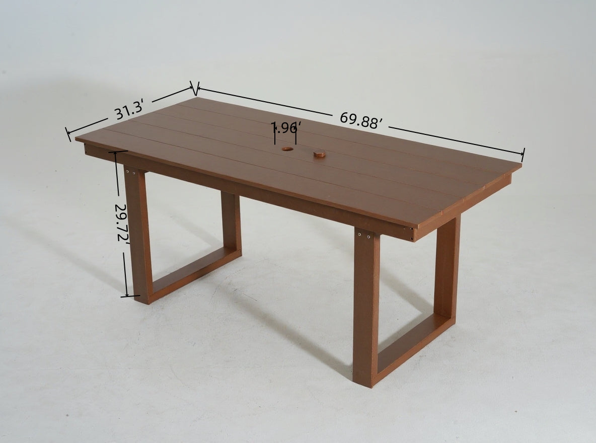 5-Piece Brown Outdoor Dining Set – Weather-Resistant Patio Table with Umbrella Hole & 4 Chairs for Backyard/Poolside