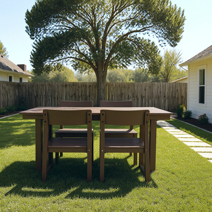 5-Piece Brown Outdoor Dining Set – Weather-Resistant Patio Table with Umbrella Hole & 4 Chairs for Backyard/Poolside