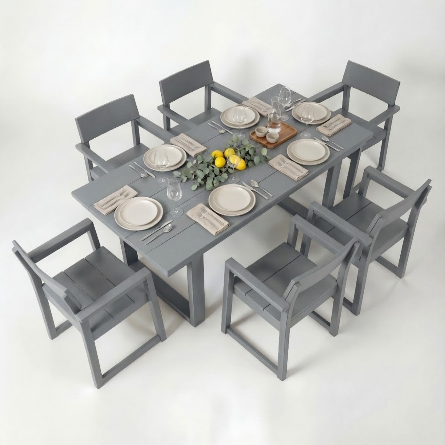 7-Piece Outdoor Dining Set for 6 – Weather-Resistant Patio Table with Umbrella Hole and 6 Armrest Chairs, Durable Garden Furniture for Backyard, Lawn, Deck, or Poolside (Grey)