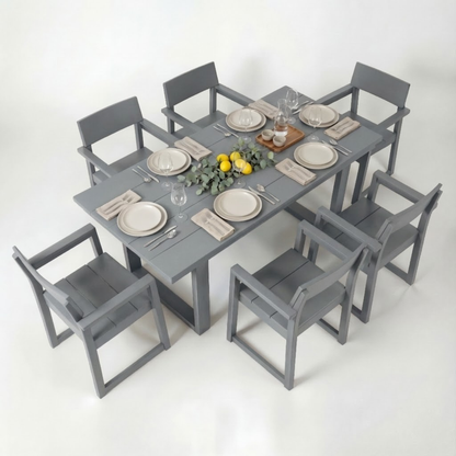 7-Piece Outdoor Dining Set for 6 – Weather-Resistant Patio Table with Umbrella Hole and 6 Armrest Chairs, Durable Garden Furniture for Backyard, Lawn, Deck, or Poolside (Grey)