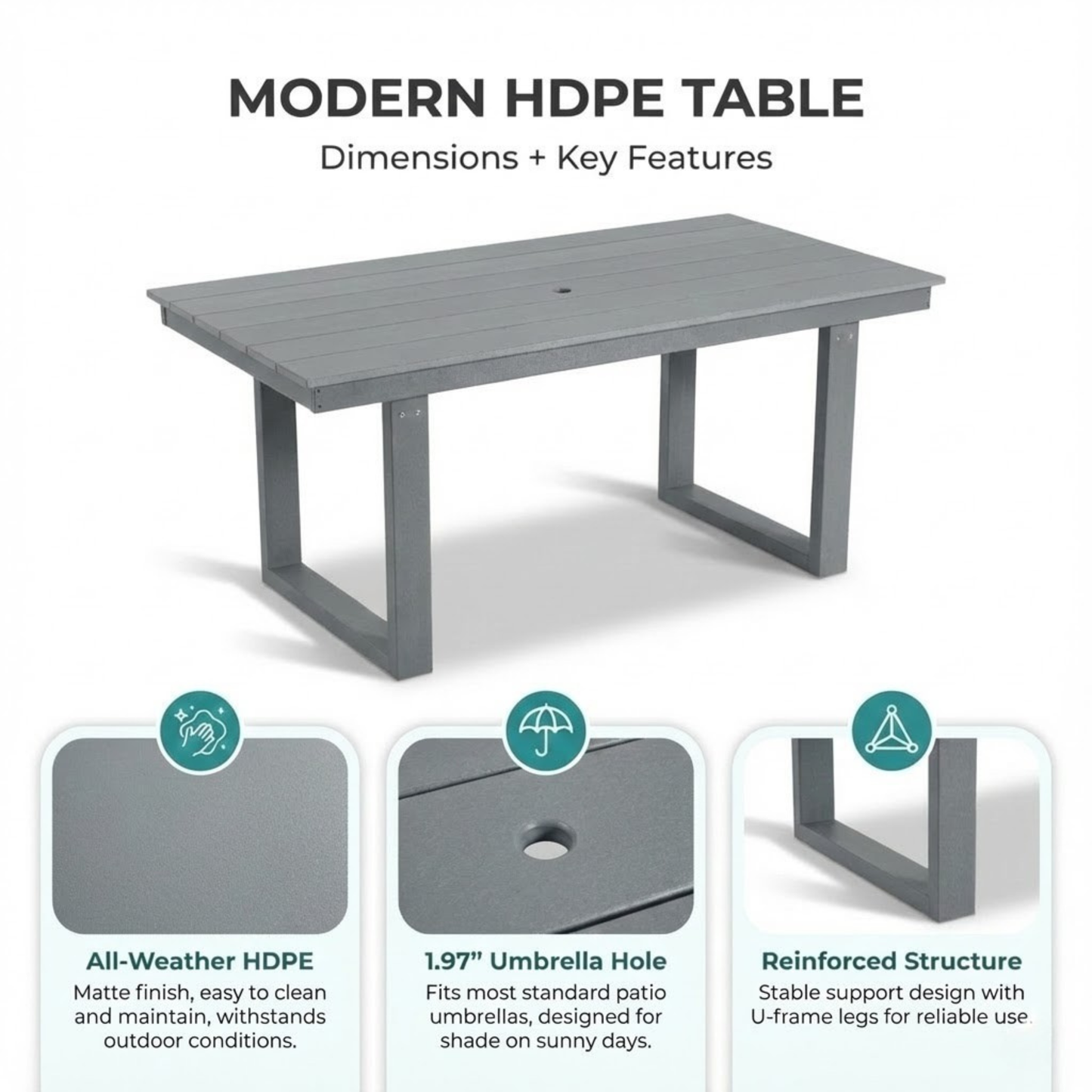 7-Piece Outdoor Dining Set for 6 – Weather-Resistant Patio Table with Umbrella Hole and 6 Armrest Chairs, Durable Garden Furniture for Backyard, Lawn, Deck, or Poolside (Grey)