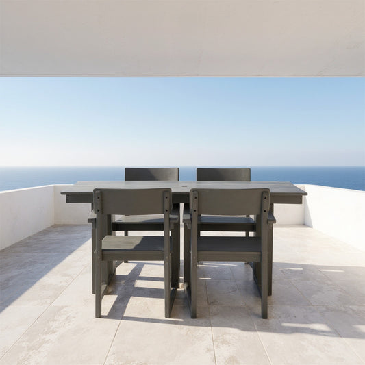 5-Piece Outdoor Dining Set for 4 – Weather-Resistant Patio Table with Umbrella Hole and 4 Armrest Chairs, Durable Garden Furniture for Backyard, Lawn, Deck, or Poolside (Grey)