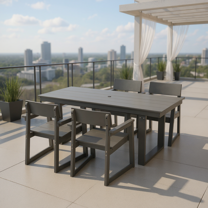 5-Piece Outdoor Dining Set for 4 – Weather-Resistant Patio Table with Umbrella Hole and 4 Armrest Chairs, Durable Garden Furniture for Backyard, Lawn, Deck, or Poolside (Grey)