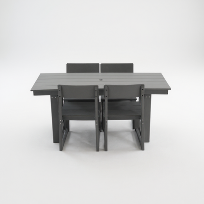 5-Piece Outdoor Dining Set for 4 – Weather-Resistant Patio Table with Umbrella Hole and 4 Armrest Chairs, Durable Garden Furniture for Backyard, Lawn, Deck, or Poolside (Grey)