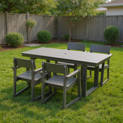 5-Piece Outdoor Dining Set for 4 – Weather-Resistant Patio Table with Umbrella Hole and 4 Armrest Chairs, Durable Garden Furniture for Backyard, Lawn, Deck, or Poolside (Grey)