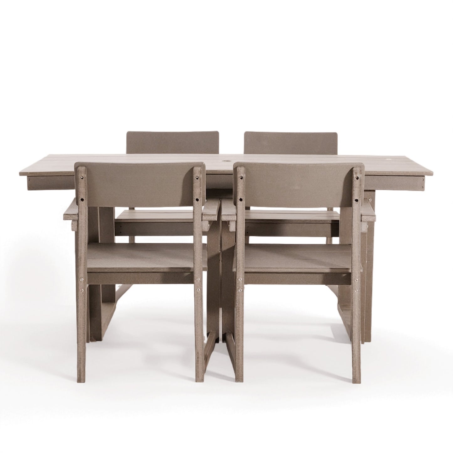 5-Piece Outdoor Dining Set for 4 – Weather-Resistant Patio Table with Umbrella Hole and 4 Armrest Chairs, Durable Garden Furniture for Backyard, Lawn, Deck, or Poolside (Wood)