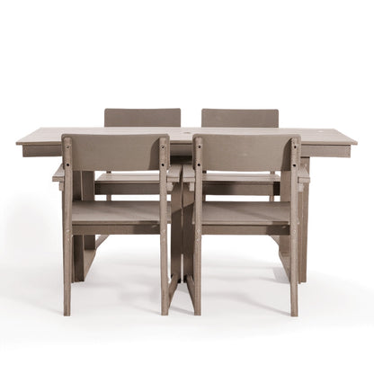 5-Piece Outdoor Dining Set for 4 – Weather-Resistant Patio Table with Umbrella Hole and 4 Armrest Chairs, Durable Garden Furniture for Backyard, Lawn, Deck, or Poolside (Wood)