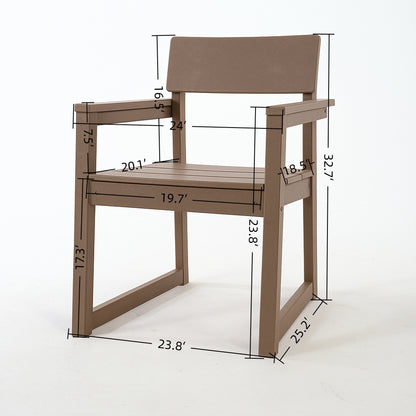 5-Piece Outdoor Dining Set for 4 – Weather-Resistant Patio Table with Umbrella Hole and 4 Armrest Chairs, Durable Garden Furniture for Backyard, Lawn, Deck, or Poolside (Wood)