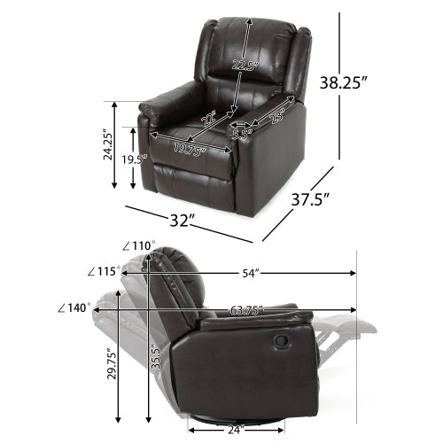 Brown PU Glider Recliner with Swivel, Manual Reclining Chair