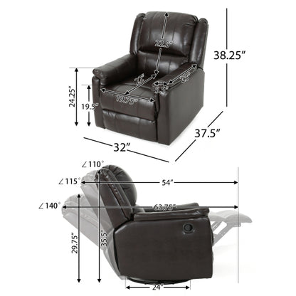 Brown PU Glider Recliner with Swivel, Manual Reclining Chair